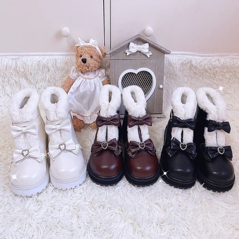 

Japanese Original Lo Shoes Women's Winter Velvet Lolita Boots Soft Sister Non-slip Thickened Round Head Lolita Snow Boots Women