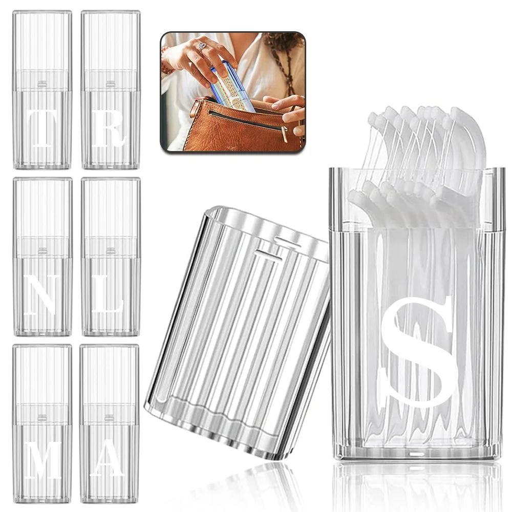

Simple Dental Floss Box Portable Cotton Swab Organizer Box Toothpick Case Clear Waterproof For Outdoor White Letter Pattern