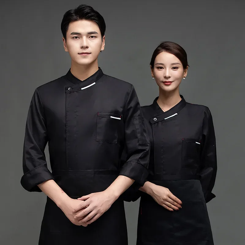 Full sleeve chef jacket Men Kitchen Restaurant Chef coat white chef outfit woman short sleeves waitress black hotel uniform coat