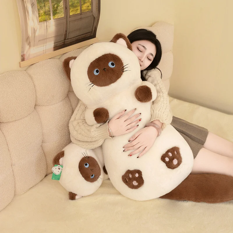 Cute Cat Plush Toy Stuffed Animal Simulation Siamese Kitten Plushies Doll Cartoon Soft Kids Toys Baby Sleeping Pillow Girls Gift