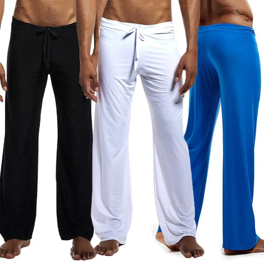 

Sleeping Trousers Mens Sleep Bottoms Drawstring Pajama Pants Lounge Sleepwear Nightwear Ice Silk Mens Lingerie Thin Homewear