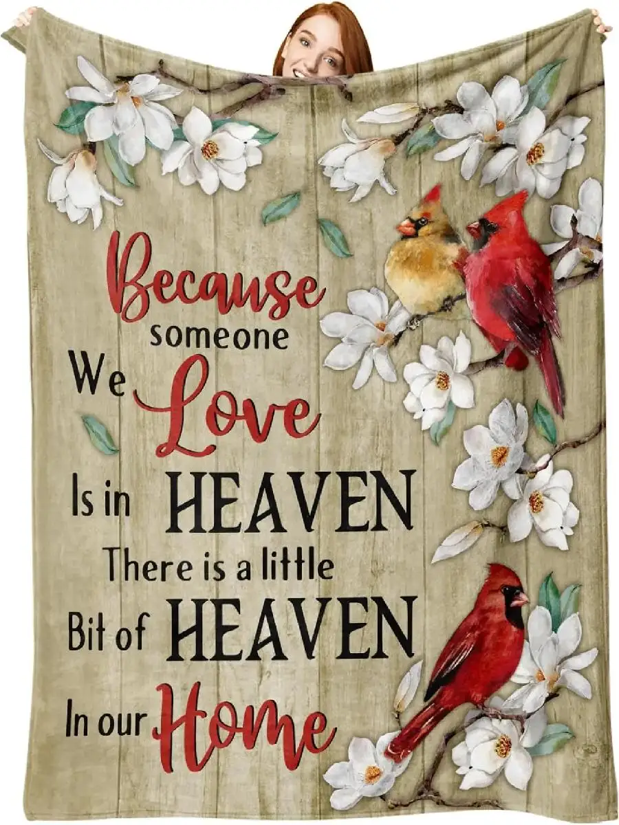 Memorial Cardinal Flannel Throw Blanket Sympathy Gift for Loved Ones Lost Red Bird Design for Family and Friends