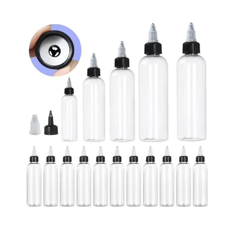 100Pcs 30ml-250ml Refillable Plastic PET E Juice Liquid Capacity Dropper Bottles Twist Top Cap Tattoo Pigment Ink Containers