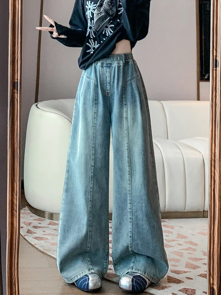 

Широкие джинсы в американском стиле в стиле ретро, женские осенние 2021, новые свободные прямые брюки с высокой талией, универсальные брюки длиной до пола