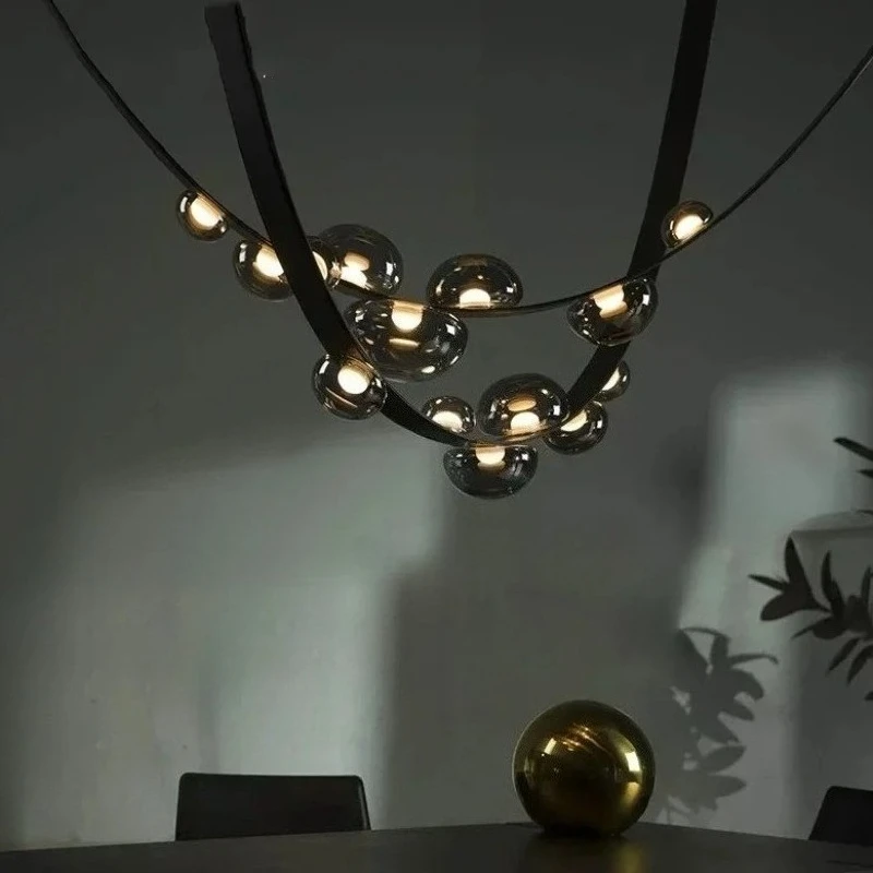 Candelabro de techo moderno y creativo, candelabro con cinturón minimalista, iluminación de cuero de diseñador, Villa, restaurante, Bar, sala de estar