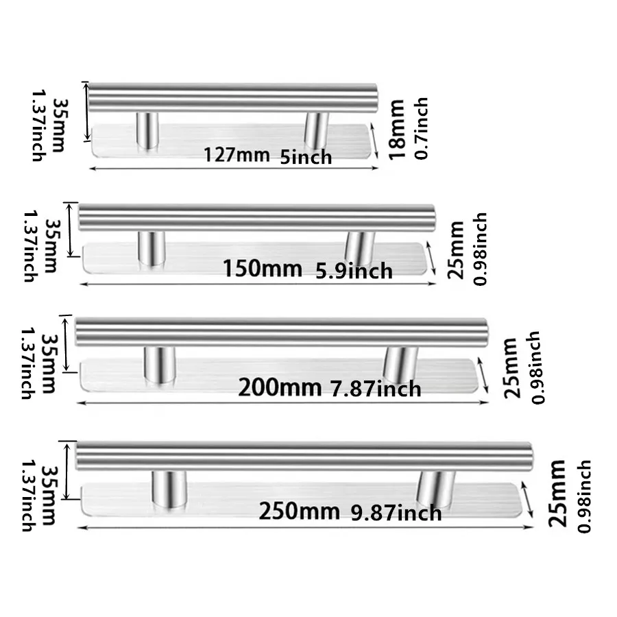 قطعة واحدة من مقبض أسود فضي اللون من الفولاذ المقاوم للصدأ لخزانة الملابس ومقابض الأبواب بدون ثقب مع شريط قوي على الوجهين #3