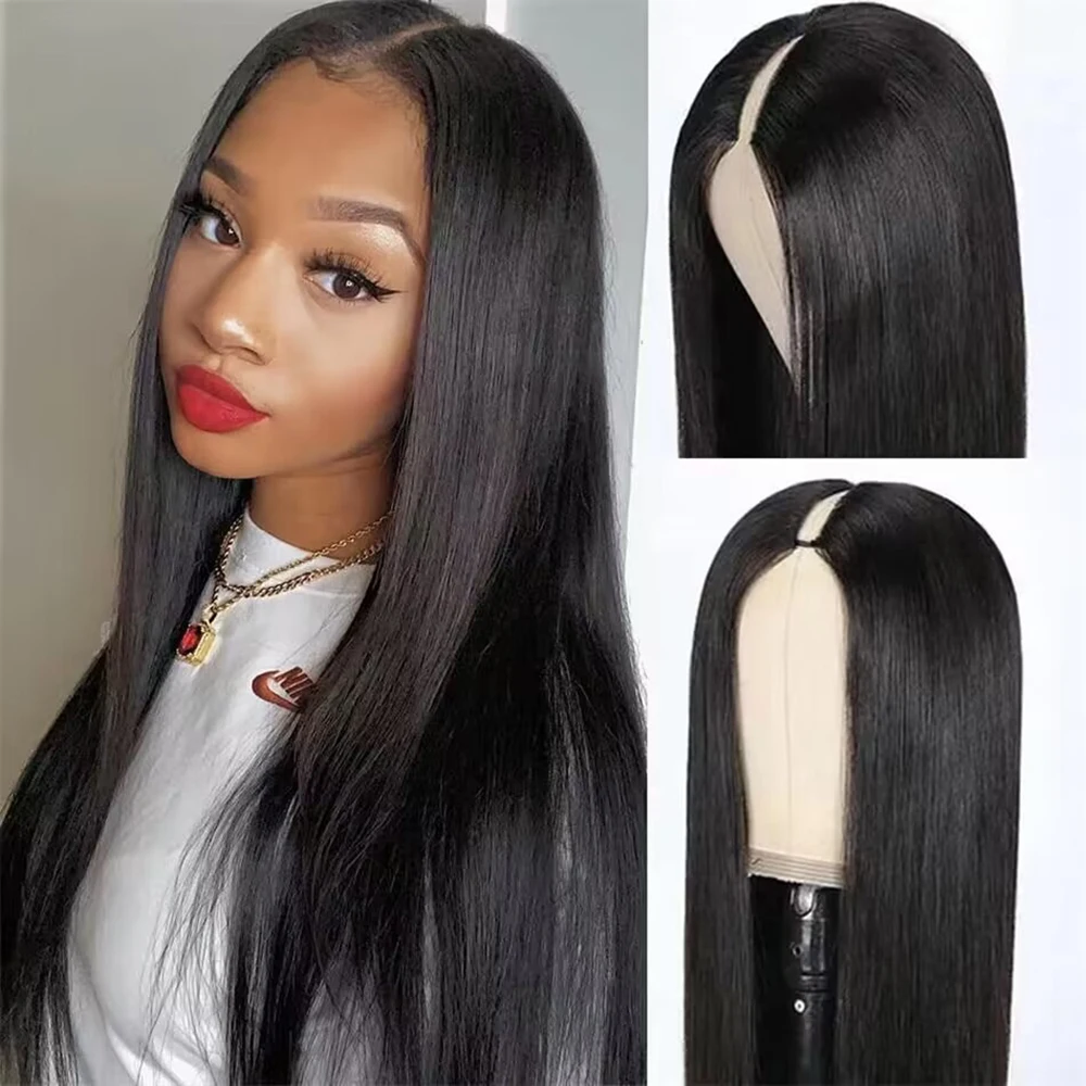 V Part Wig Human Hair Bone Straight Human Hair Wig No Leave Out Brazilian V Part Human Hair Straight Wigs for Women