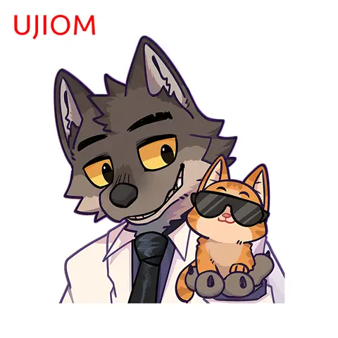 UJIOM 귀여운 모피 늑대와 고양이 사랑스러운 벽 스티커, 치비 거실 데칼, 멋진 옷장, 홈 챔버 벽지, 13cm X 11.2cm