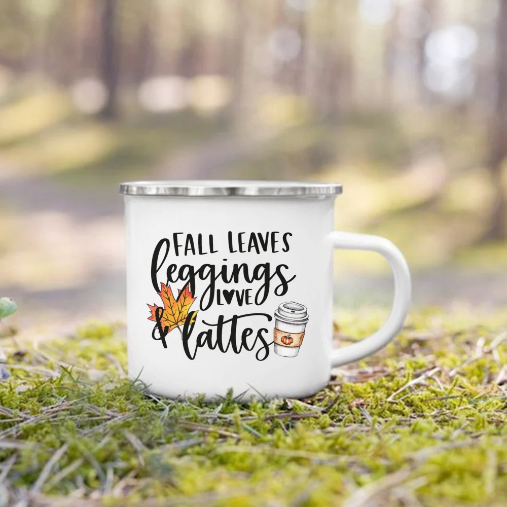 Just A Girl Who Love Fall Printed Creative Enamel Mugs Coffee Cups Holiday Party Wine Juice Handle Mug Best Thanksgiving Gifts