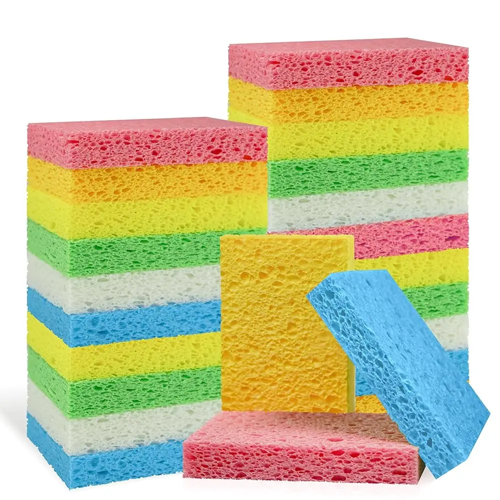 

Кухонные губки, не царапающие поверхности, 24 шт. | Спрессованные целлюлозные губки | Натуральная биоразлагаемая губка для мытья посуды и уборки в ванной