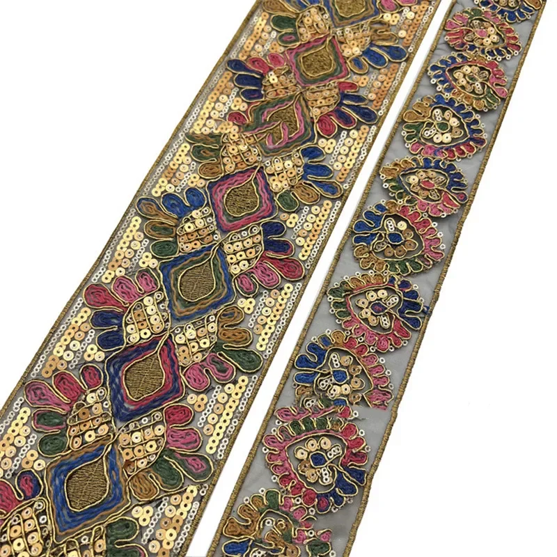 

Sequin Embroidery Lace Ribbon, DIY Sewing Trims, Ethnic Strand, Clothing Collar Accessories, 1 Yards
