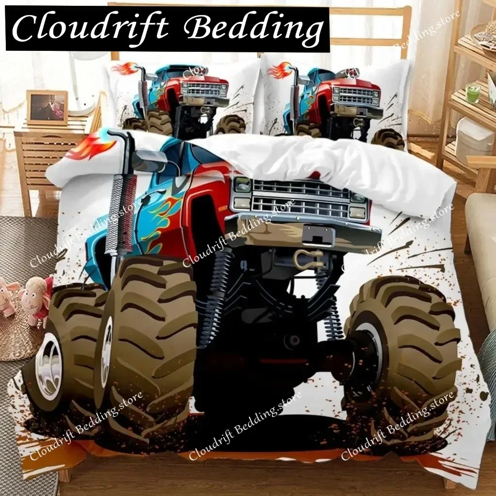 Engineering Vehicle Duvet Cover Set Engineering Vehicle Pickup Truck Off Road Vehicle Polyester Bedding Set Double Queen King