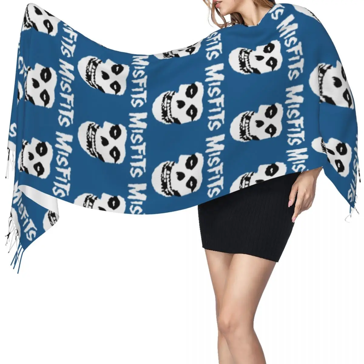 Bat Skull Misfits Skull Mesh Scarf Tassel Scarves Women Soft Warm Shawls and Wraps Long Fall Winter Shawl Wrap