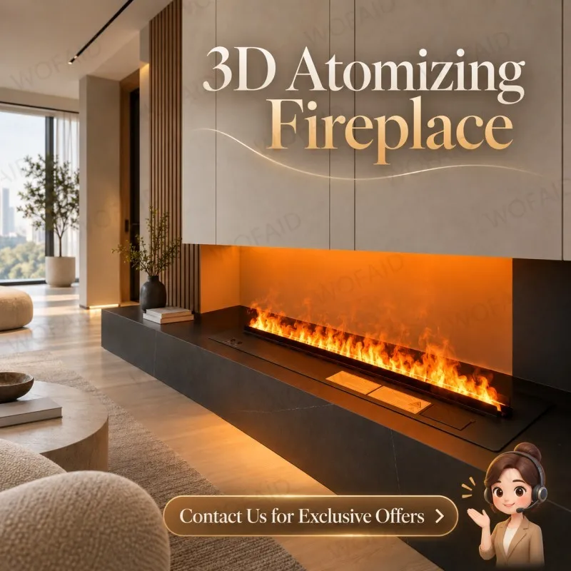 Smart 6D Water Vapor Electric Fireplace Holographic Mist Flame WiFi Bluetooth Control White Noise Humidifier Crackling Sound