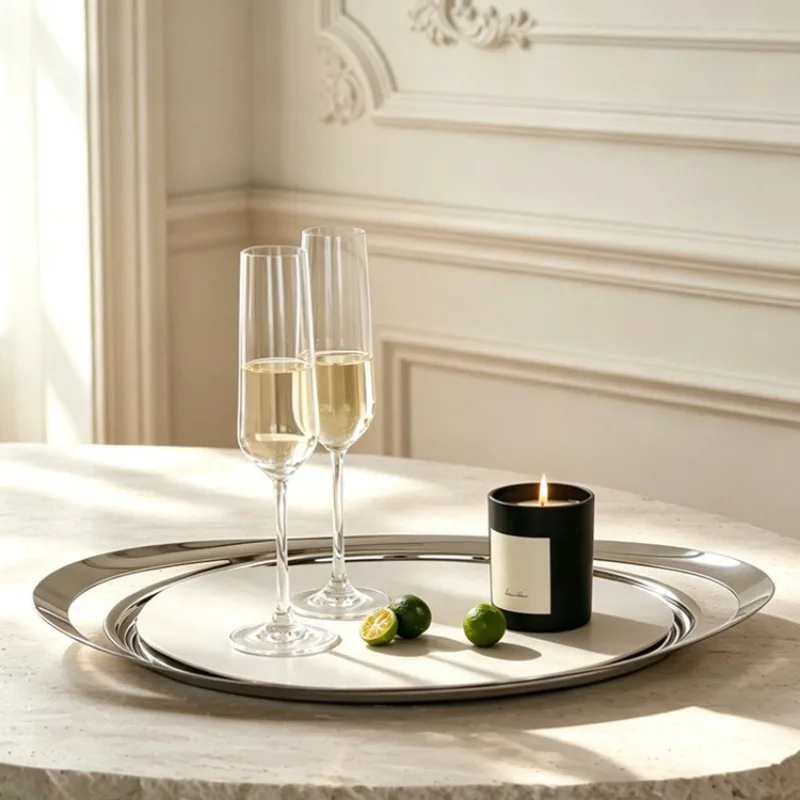 Stainless Steel Fruit Plate Food Luxury Kitchen Fruit Bowls Circular Mirror Tray Modern Tableware Storage and Home Decoration
