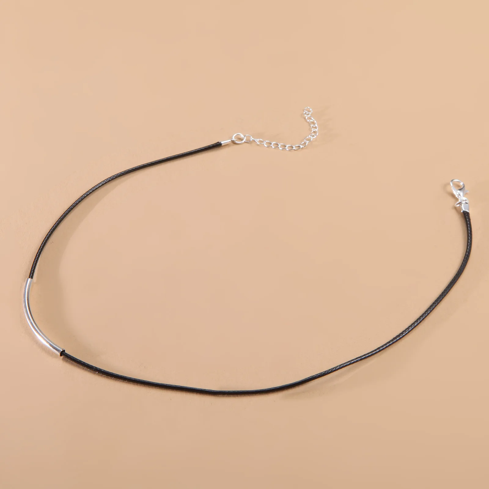 Japan and Korea Black Leather Rope Metal Tube Necklace Female Short Neck Collar Necklace Choker Female Clavicle