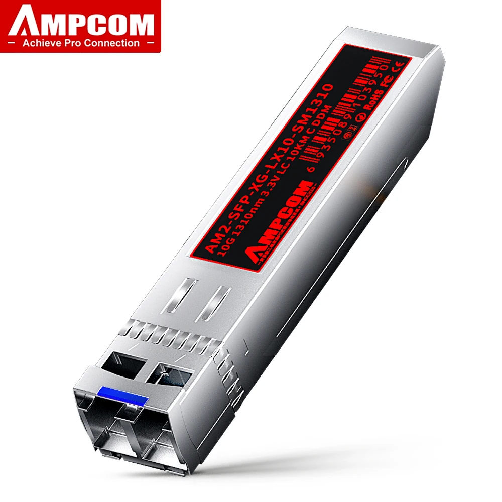 AMPCOM 10GBase-LR LC Transceiver Module SFP+ Single Mode Duplex, Industrial Fiber Optic SMF 1310nm 10km 20km for Cisco etc.