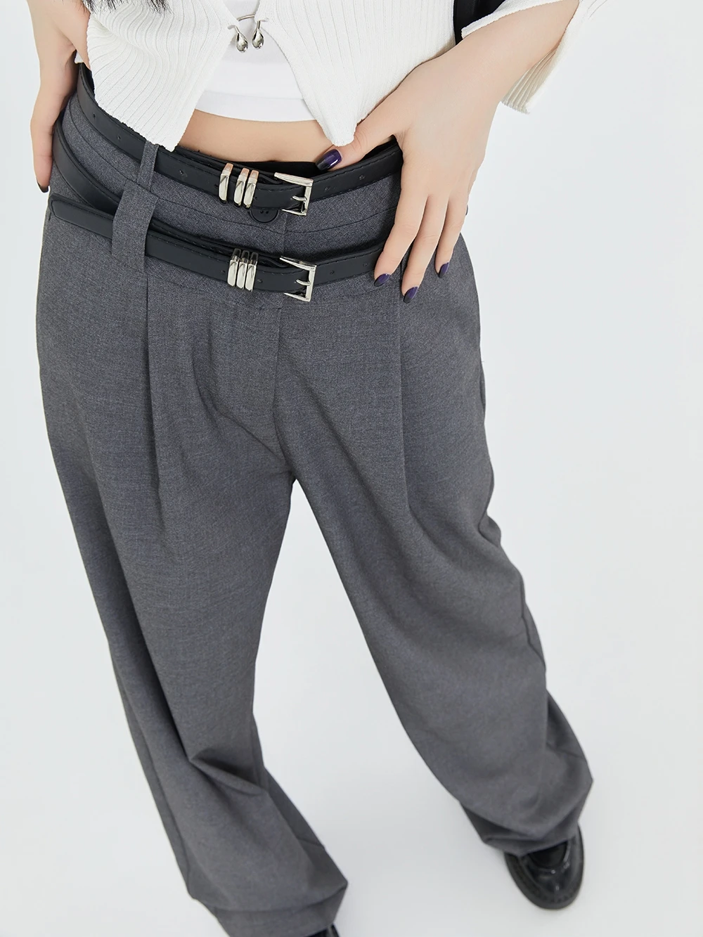 LFSTUDIO Women's Straight Leg Pants Double Waist Loose Drapey Floor-Length Slimming Wide Leg Trousers Spring Commute Sle