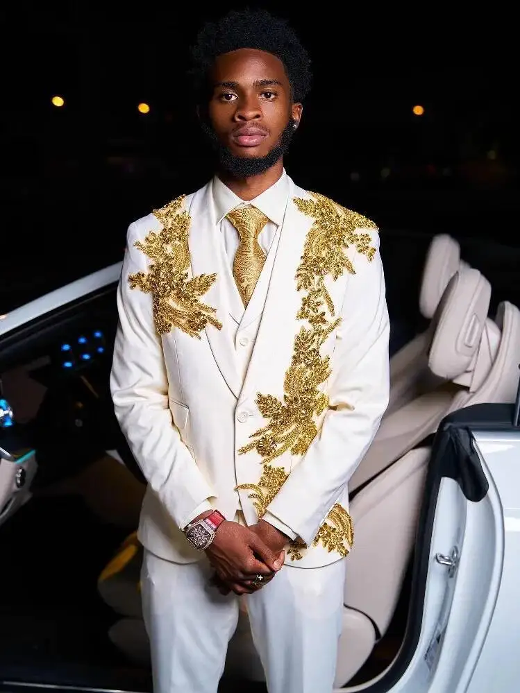 Cos Elegant Men's Rhinestone Embellished Wedding Prom Tailcoat Slim Fit Jacket With Green Fruit Collar Men's Groom Suit Bu