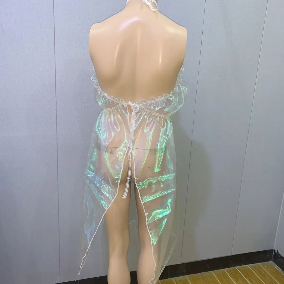 (can customMan's handmake halt Neck ress See Throuh Hologram Sheer Silky Touch Private FKK Party DJ Club Dance BF Gifts Harajuku
