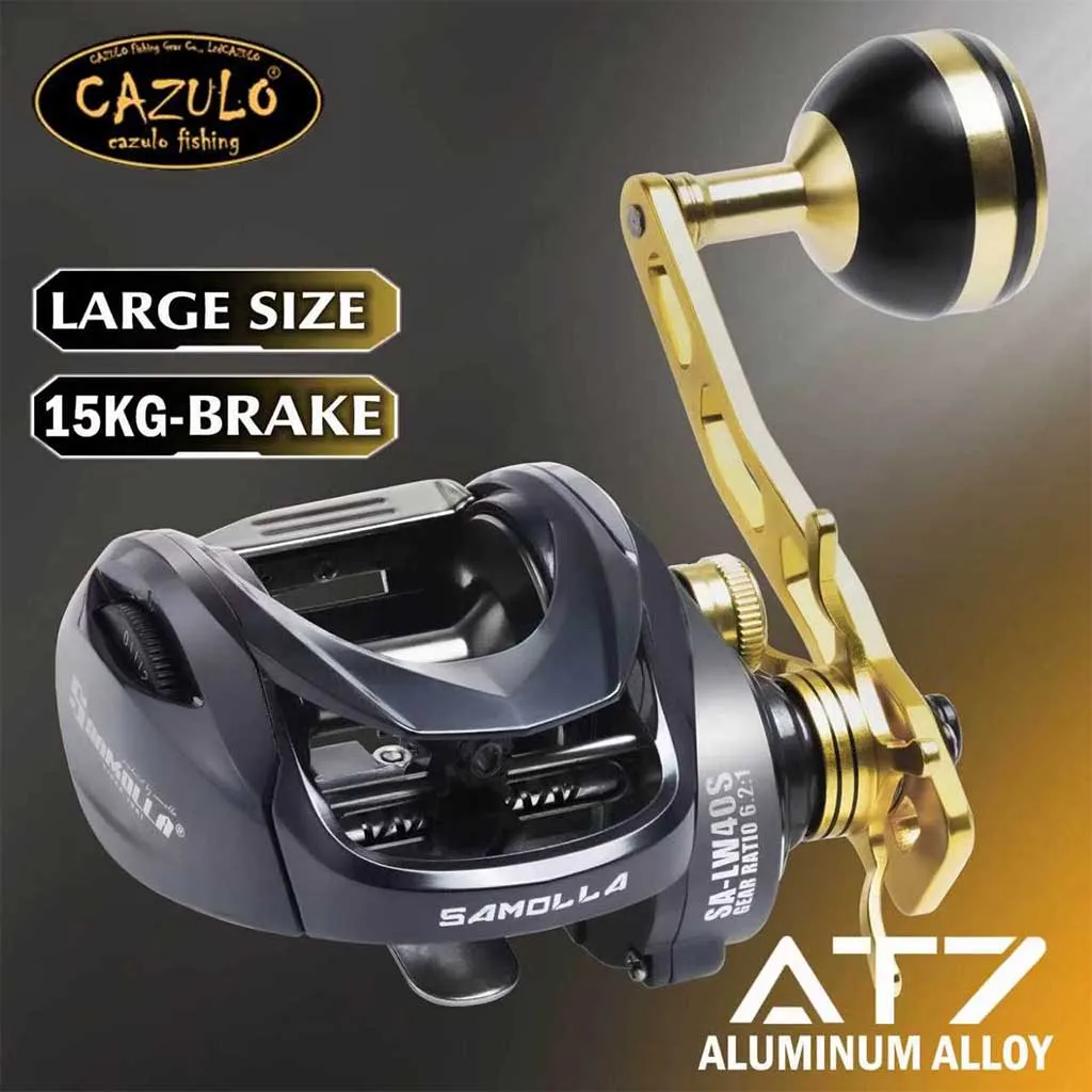 CAZULO Hochleistungs-Spinnrolle, extragroße Schnurkapazität, verlängerter Aluminium-Kurbelarm, Angelrolle für Meeresfischerei mit Aluminium-Kurbelgriff