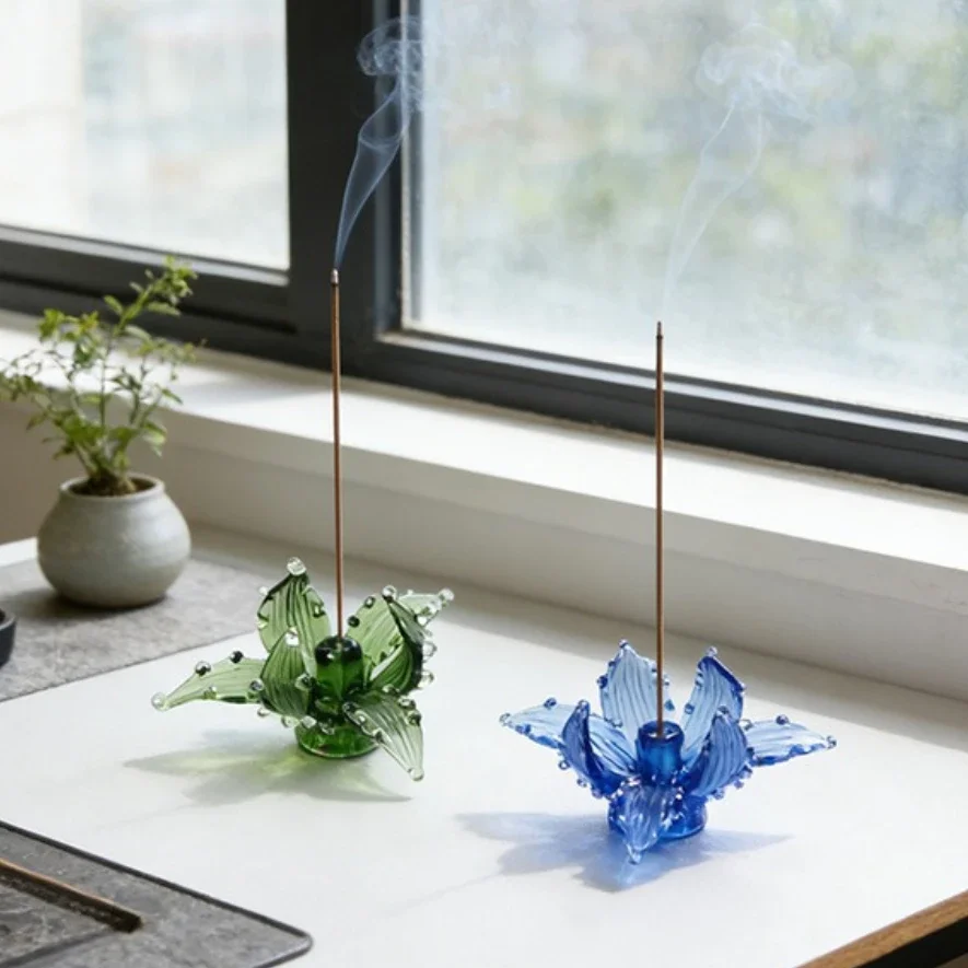Handcrafted Glass Iris Thread Incense Base Incense Holder Incense Stick Burner Zen Home Decor for Yoga Meditation & Aromatherapy