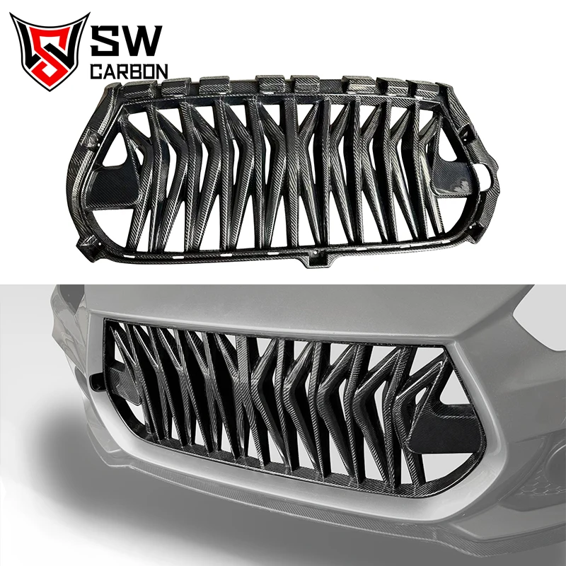 Carbon Fiber SW Design Front Grille for Suzuki Swift Sport ZC33S Glossy Carbon Fiber Front Bumper grill Intake Mesh Trim Frame