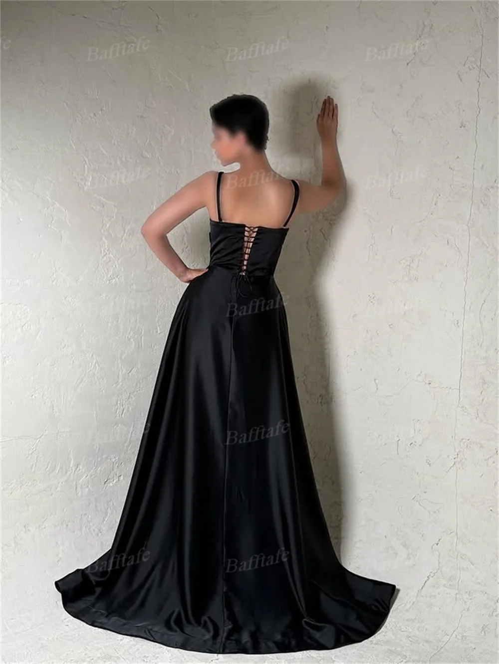 Bafftafe カスタマイズされた黒のサテンのイブニングドレスストラップビーズ女性ウエディングドレス特別な機会フォーマルパーティー誕生日ドレス 2026