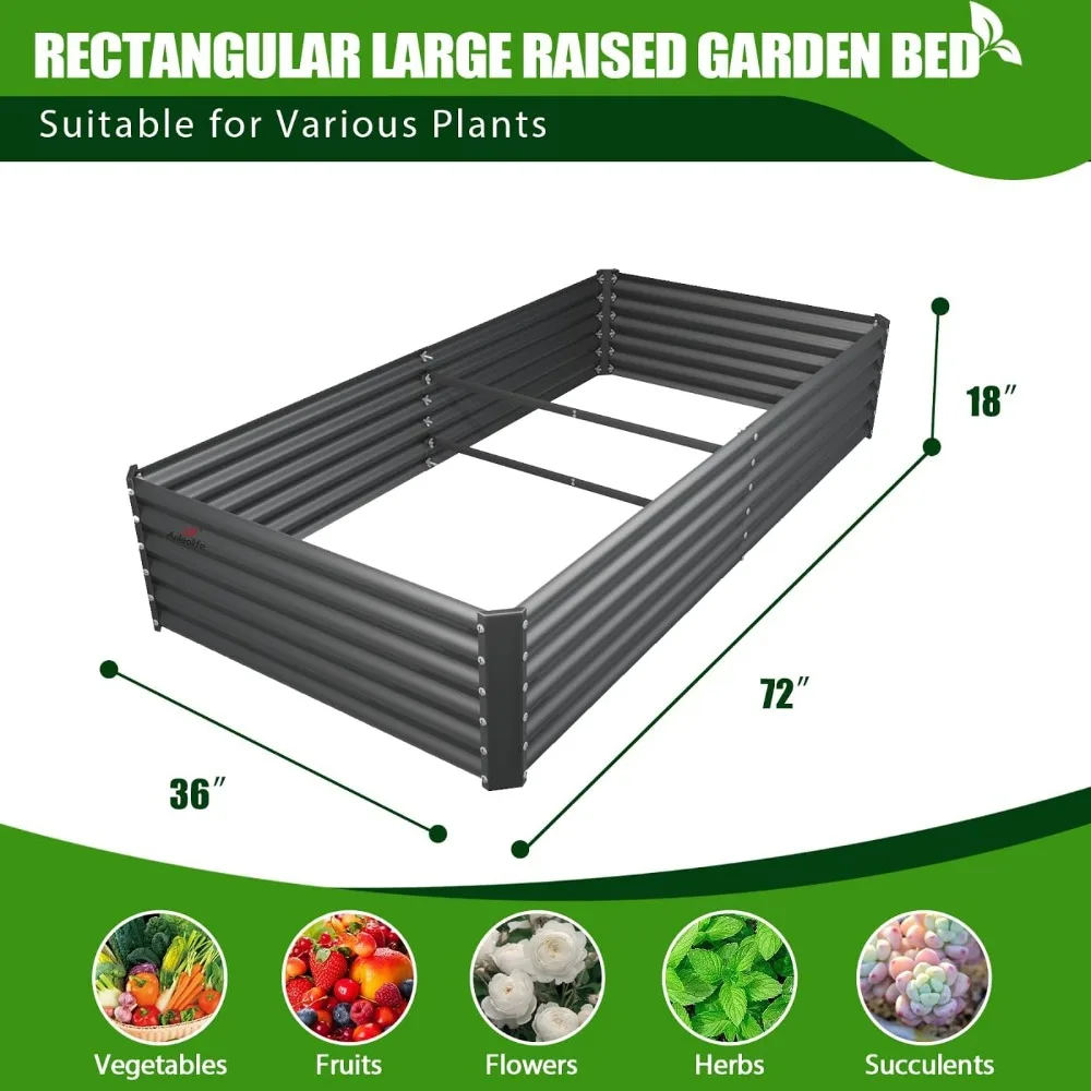 6x3x1.5 ft Galvanized Raised Garden Bed, Metal Planter Box for Vegetables Flowers Herb, Anti-Rust Easy Setup Quartz Grey