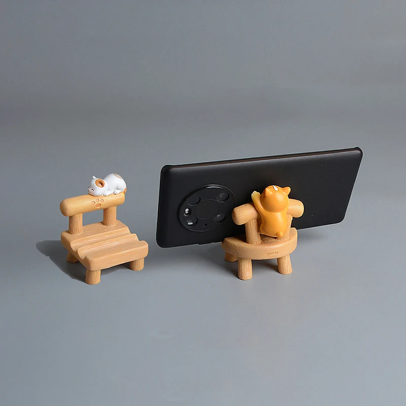 Cute Cat Corgi Cellphone Holder Stand Mini Chair Shape Phone Holder Stand Desk Ornament Home Office Decor Desktop Accessories