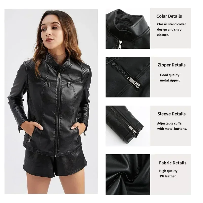 YTJHRG-abrigos de cuero sintético para mujer, chaquetas de motociclista a la moda, Tops con bolsillo, otoño e invierno, novedad de 2024