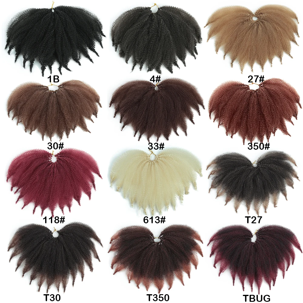 Kinky Bulk Crochet Hair 8 Inch Synthetic Spring Afro Twist Crochet Braids For Women Ginger Brown Marley Braiding Hair Extensions