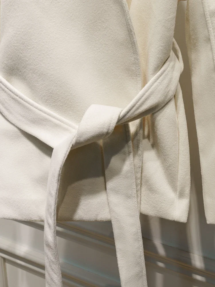 Elegante Wolljacke mit Gürtel und Schnürung für Damen, Herbstmode, Langarm, Kurze Jacke, 2025 Neue Damen-Streetwear-Oberbekleidung – Detail 5