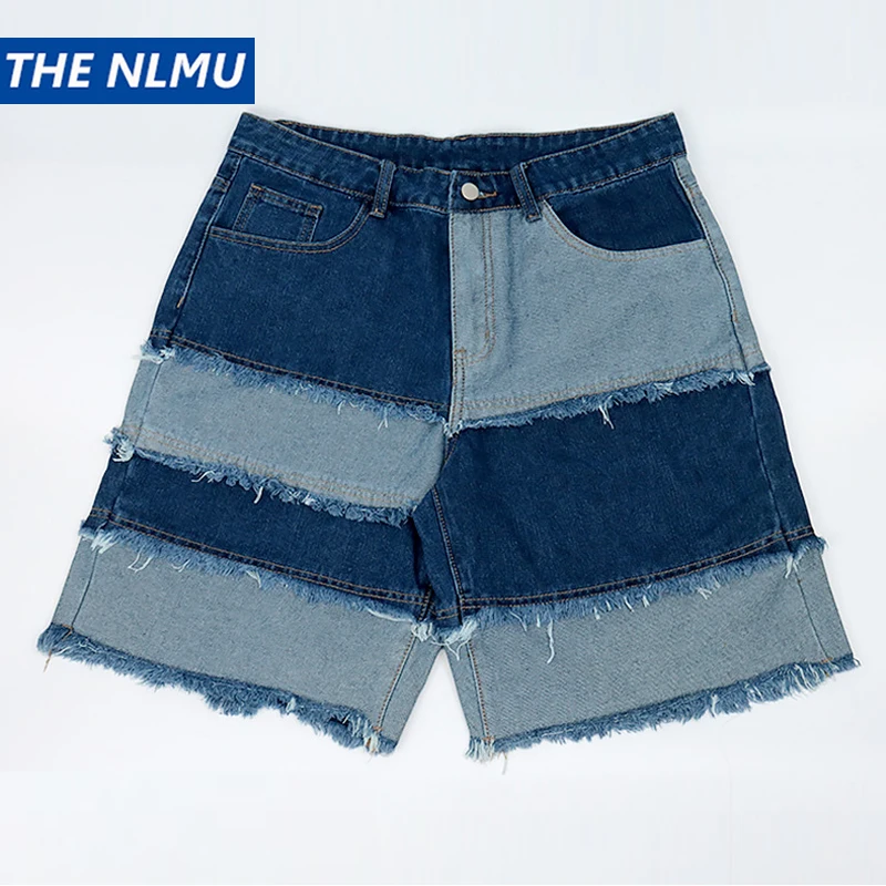 Vintage Denim Shorts 2025 Summer Men Striped Patchwork Jeans Shorts Casual Shorts Hip Hop Unisex Streetwear