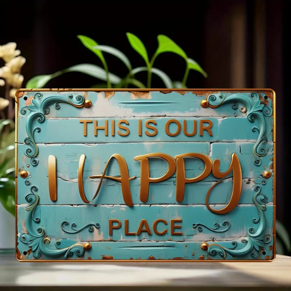 Vintage Metal Sign This Is Our Happy Place Wall Art for Home Kitchen Bar Restaurant Coffee Shop Man Cave Indoor Outdoor Decor