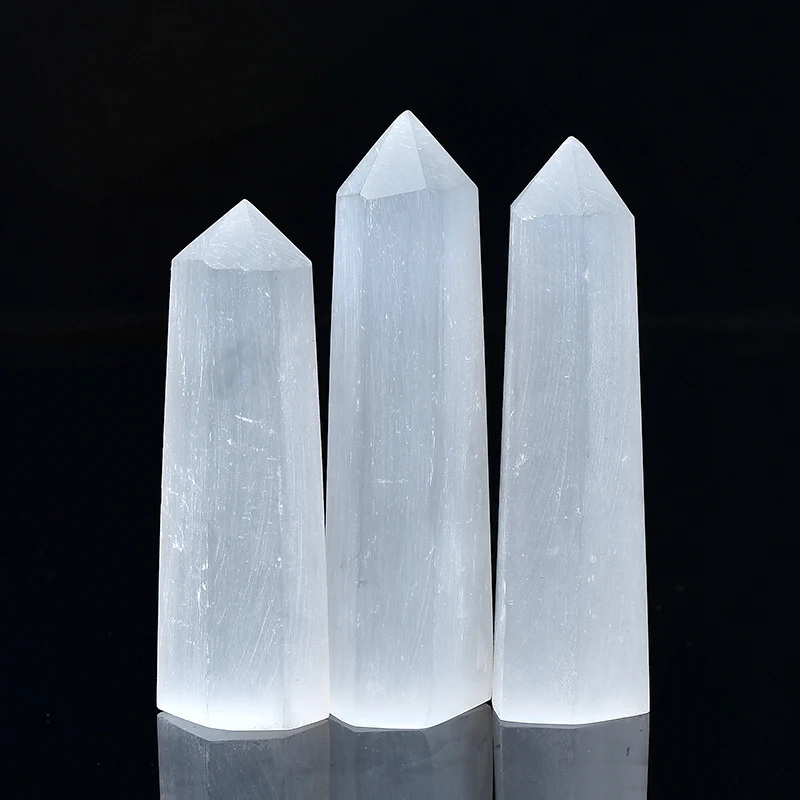 50-80mm Natural White Selenite Stones Energy Ore Mineral Crafts Home Decor Crystal Point Healing Hexagonal Wand Treatment Stone