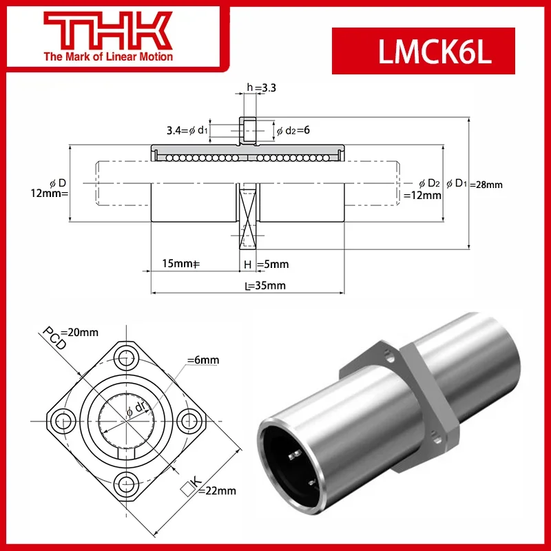 Original New THK linear bushing with Circular Flange LMCK LMCK6L LMCK6LUU linear bearing