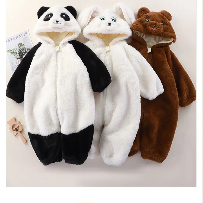 

Baby One-Piece Suit for Autumn and Winter: Adorable Animal Cartoon Plush Design Suitable for Outings and Newborn Home Wear