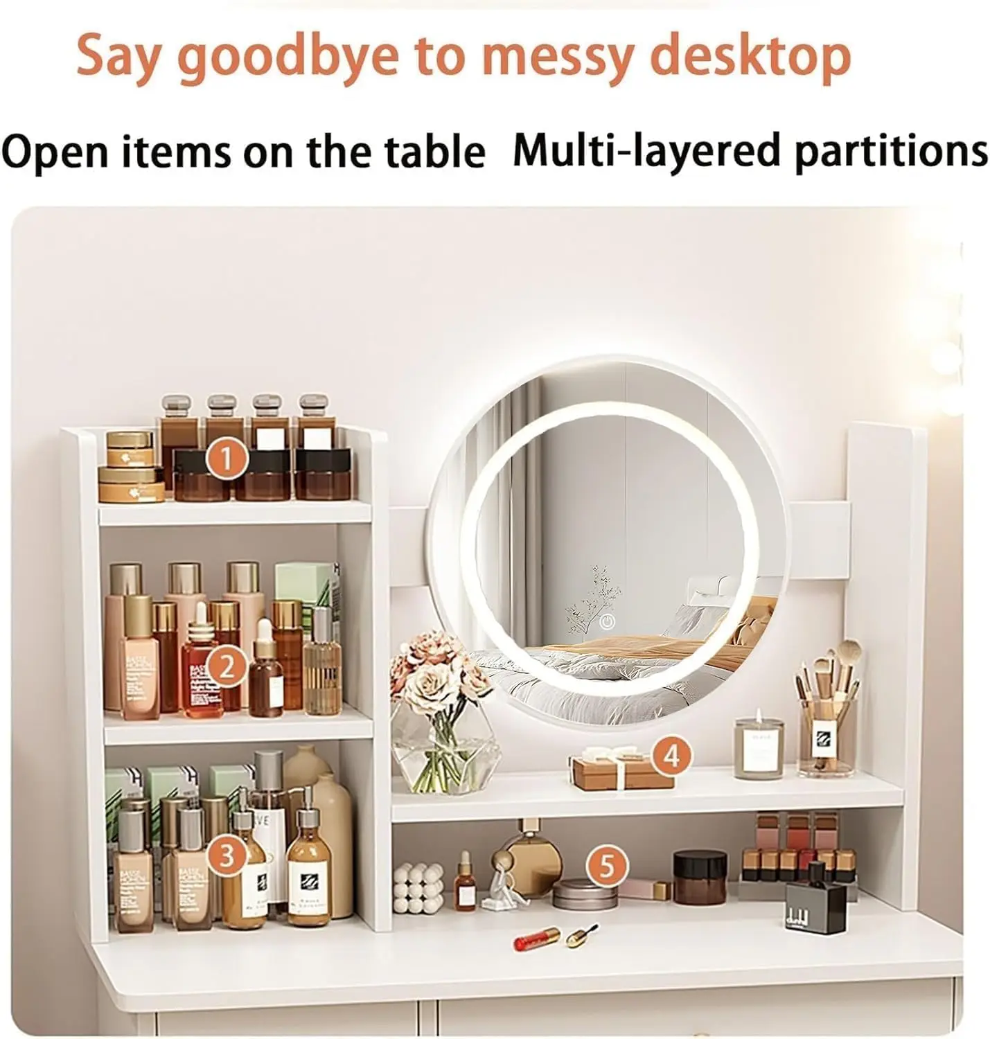 Dressing Table,Makeup Table With Drawers, Vanity Desk With Mirror And Led Lights,3 Lighting Mode,Makeup Vanity