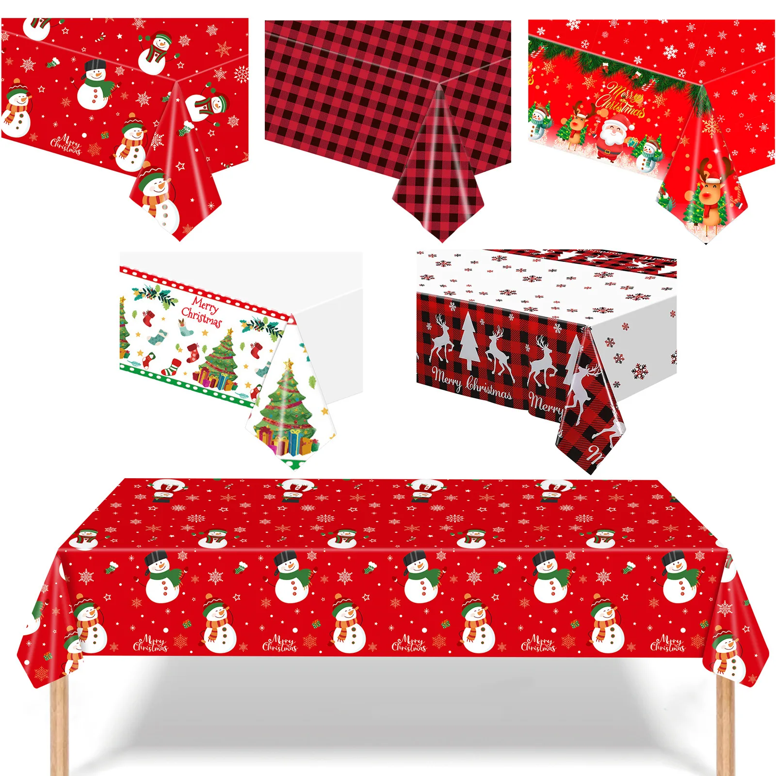 Christmas Tablecloth Table Cover Santa Claus Snowman Red Home Plastic Disposable Tablecloth Christmas New Year Decorations Noel