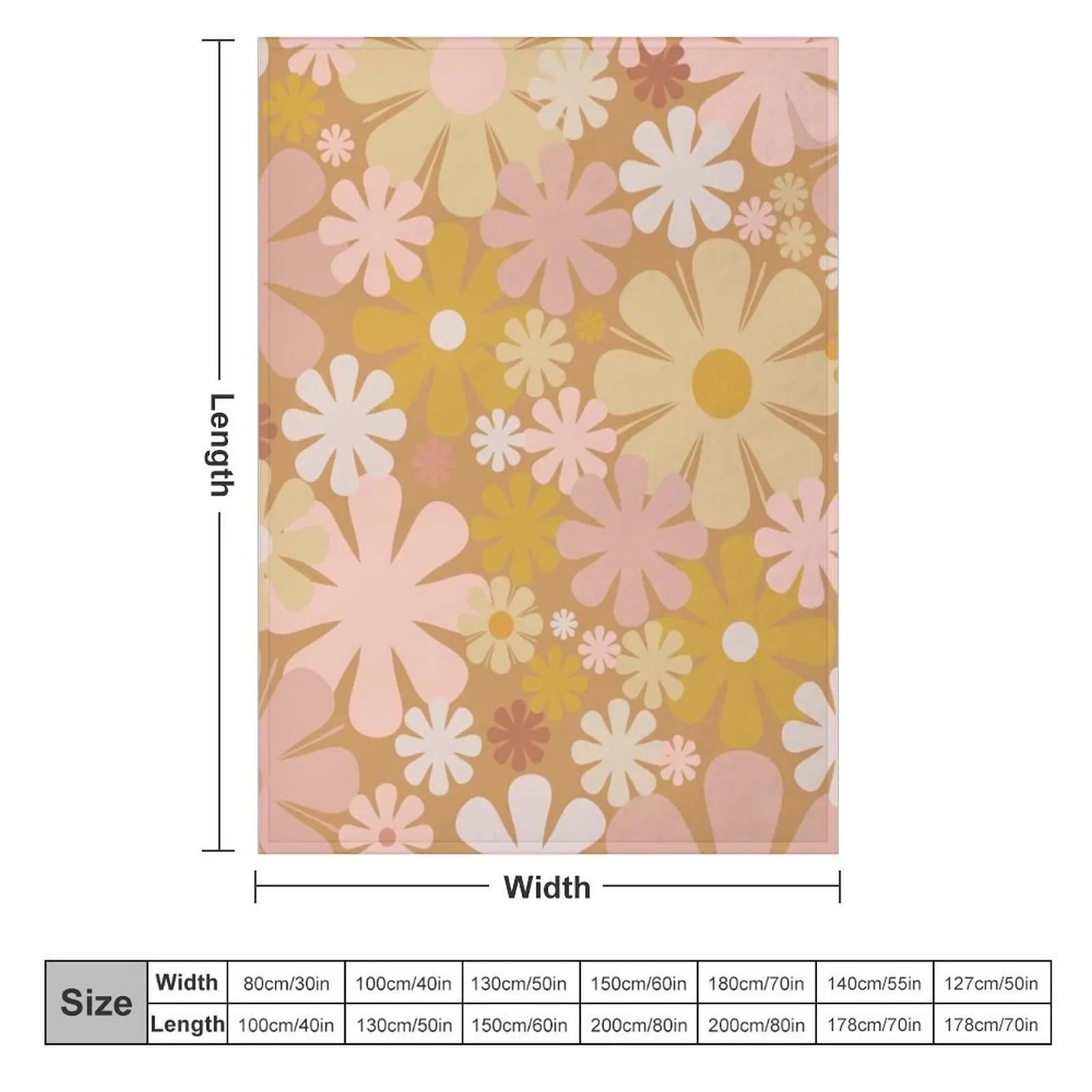 Retro 60s 70s Aesthetic Floral Pattern Pink Mauve Ochre Throw Blanket Moving Quilt manga Blankets