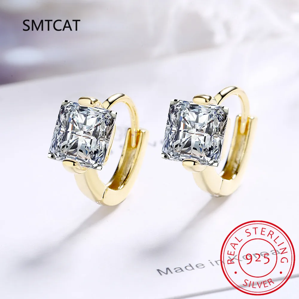 Princess Cut Moissanite Square Hoop Earrings 0.5CT Lab Diamond Hoop Huggies Earring 925 Sterling Silver Loop Earring for Women