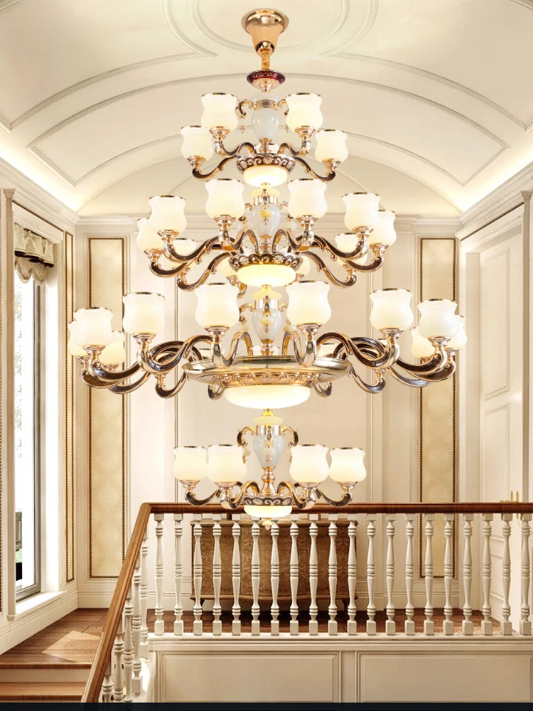 European Style Building Chandelier Villa Living Room Large Chandelier Building Middle Floor Lamp  Long Chandelier Stair Light