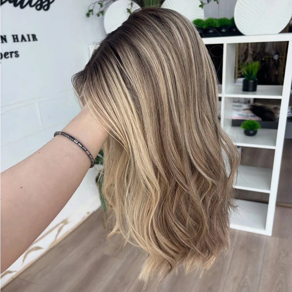 

Синтетический парик с кружевной передней частью 13x4, светлый с мелированием, без клея, омбре, балаяж, темные корни, термостойкое волокно, для женщин