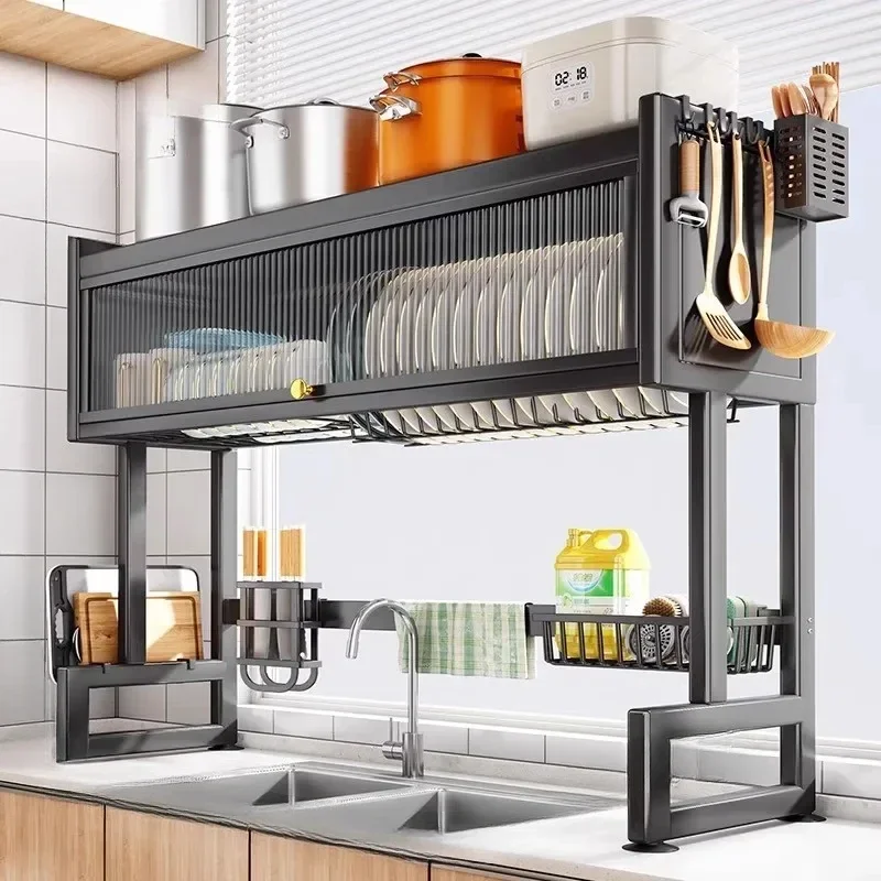 Multifunctional Kitchen Sink Storage Racks Countertop Dish Dustproof Storage Cabinet Dish Dish Drying Rack Kitchen Organizer