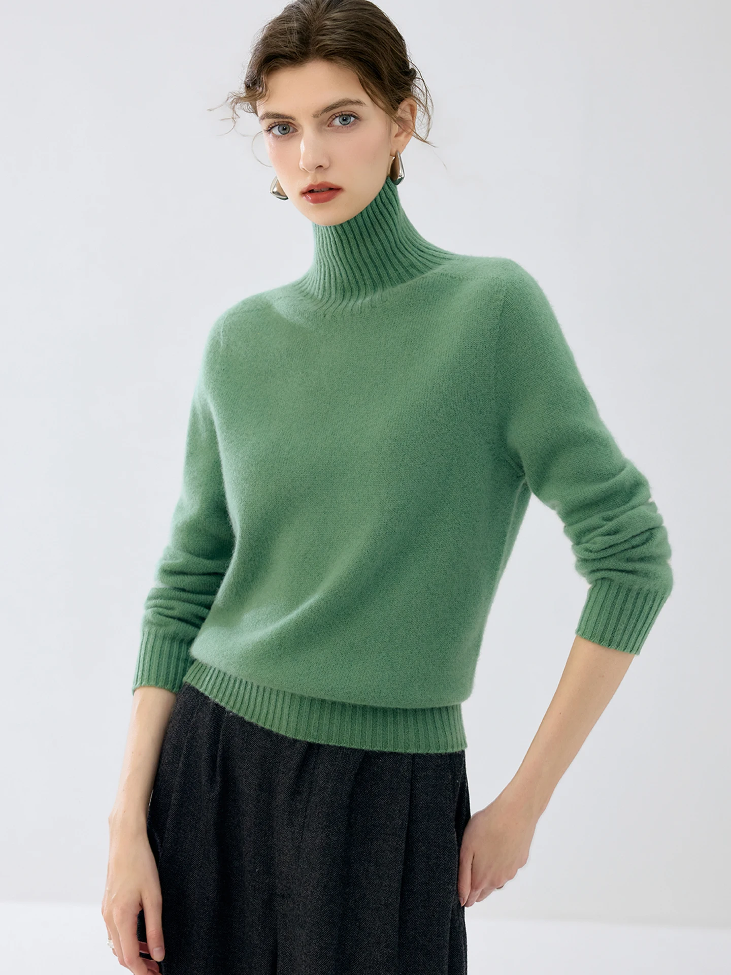 Elegant Basic Women Cashmere Pullover Seamless Turtleneck Jumper 100% Cashmere Knitwear Solid‑color Long Sleeve Winter Tops