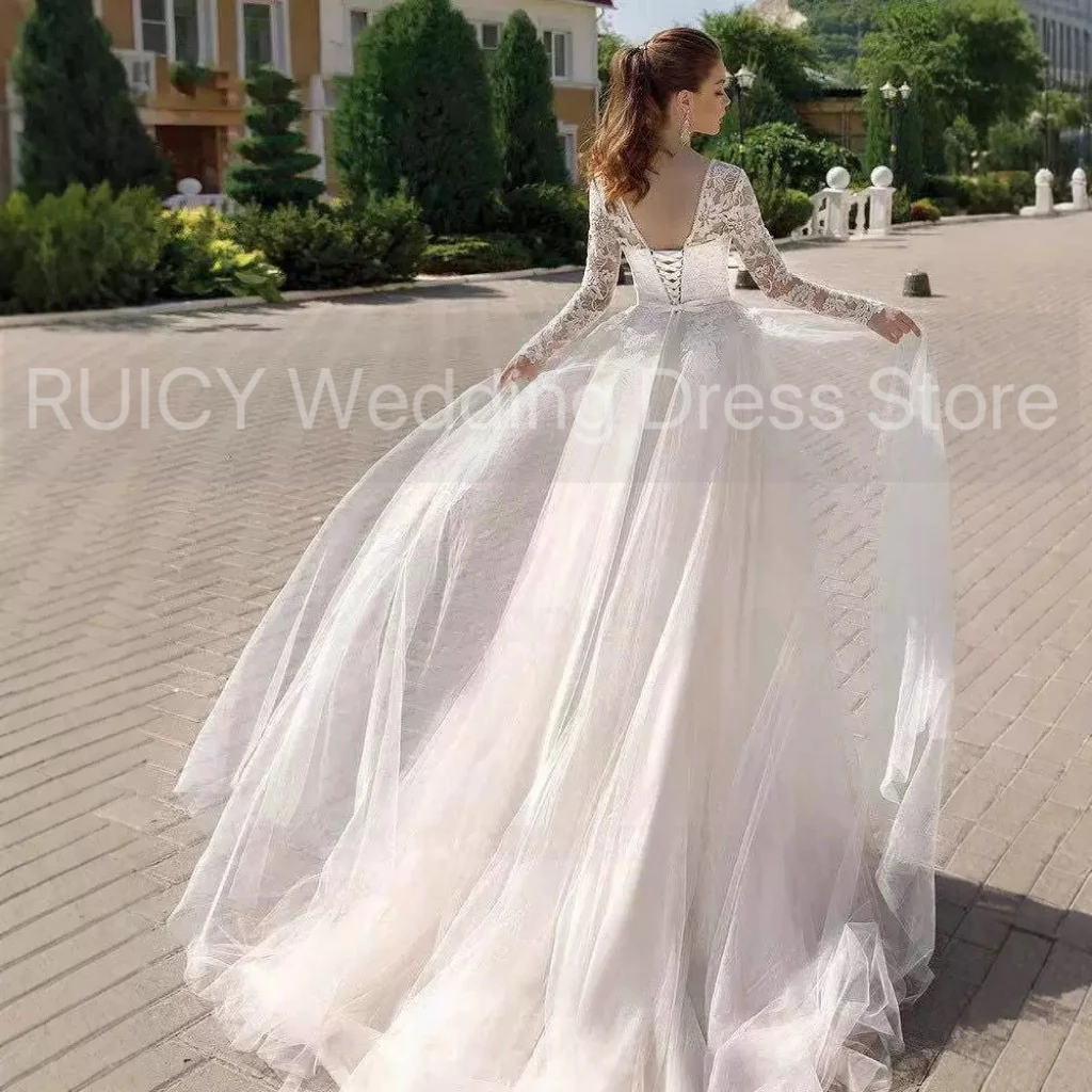 Simple Wedding Dress Cheap Long Sleeve Appliqué Lace Bride Dresses With Belt Elegant Bridal Women robe mariage femme 2025
