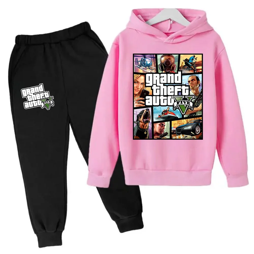 Grand Theft Auto V GTA 5 Children Hoodie Sweatshirts+Pants Suit 2pcs Sets Boys Cartoon Kid Toddler Clothing Boy Girls Outfits