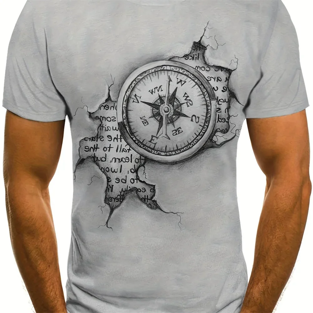 

Compass Pattern Men T-Shirt Fashion Nautical Tops Summer Short Sleeved Round Neck T Shirt Men's Loose Oversized Clothing New