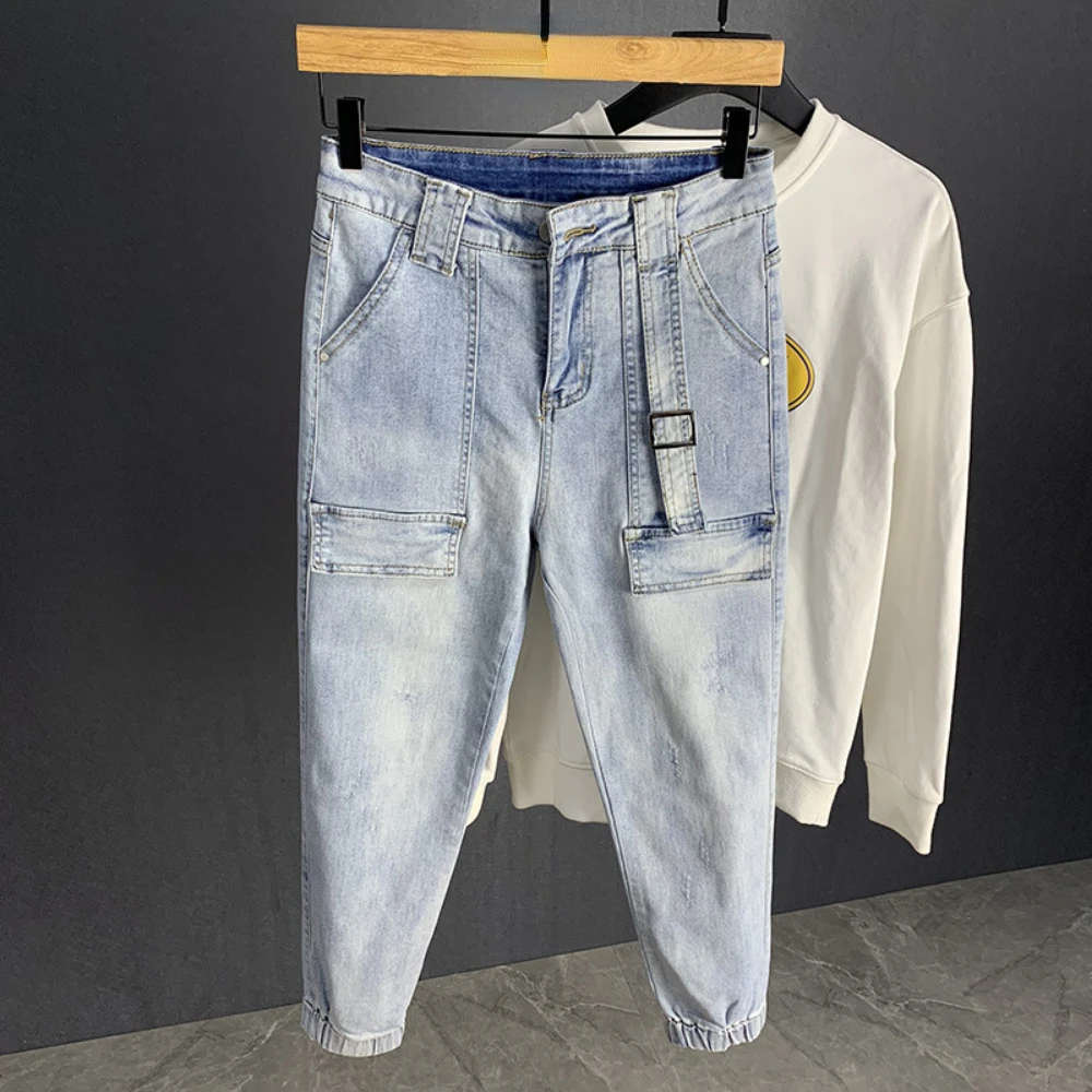 New Harem Jeans Men Vintage Washed Light Blue Denim Trousers Hip Hop Loose Harem Pants Men  baggy jeans  pants  denim  pants